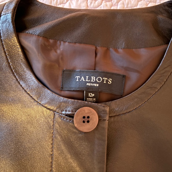 Brown leather crop peplum jacket M - Picture 2 of 5